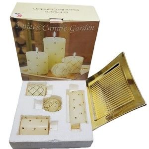 5 Piece Candle Garden Set With Ceramic Holder Jeweled Decorative Pillar Candles